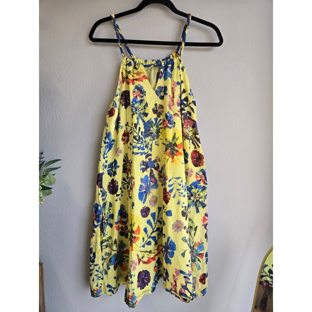 Anthropologie Vanessa Virginia Floral Boho Halter Mini Dress Yellow 12